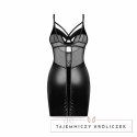 Obsessive Dominna komplet koszulka i stringi czarne z efektem wetlook S/M Obsessive