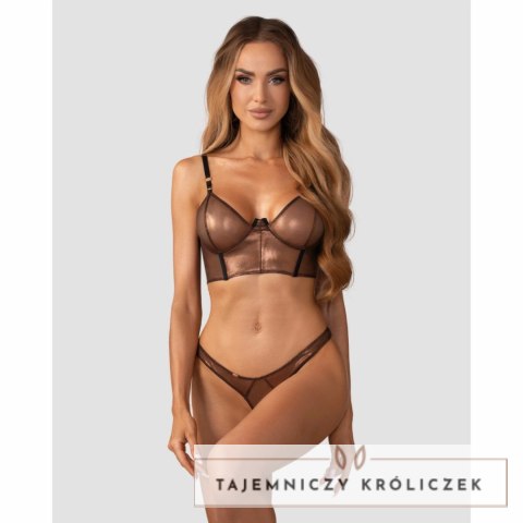 Obsessive Soranna komplet brązowy - gorset z tiulu i figi open 2XL/3XL Obsessive