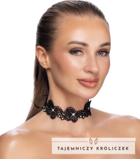 Cottelli Accessories Choker Black S-L z haftem i perełkami, regulowany Cottelli
