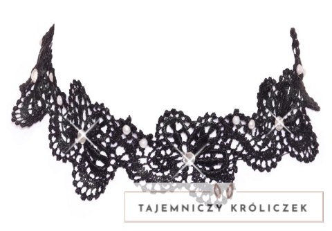 Cottelli Accessories Choker Black S-L z haftem i perełkami, regulowany Cottelli