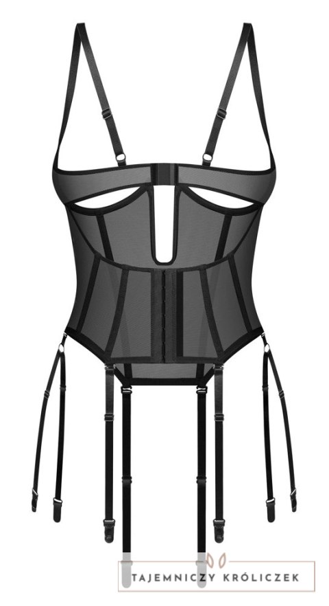 Obsessive Euphori Gorset Otwarty 2XL/3XL Czarny Przezroczysty Powernet Obsessive