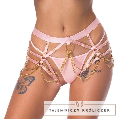 Bad Kitty Harness String rożowy S-L z regulacją i złotymi dodatkami Bad Kitty