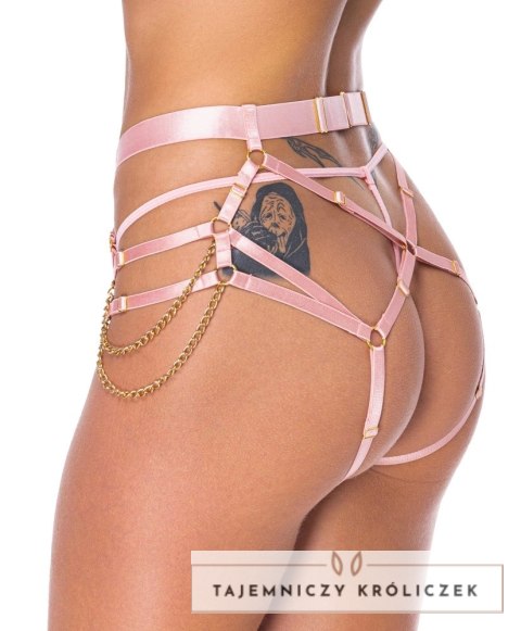 Bad Kitty Harness String rożowy S-L z regulacją i złotymi dodatkami Bad Kitty