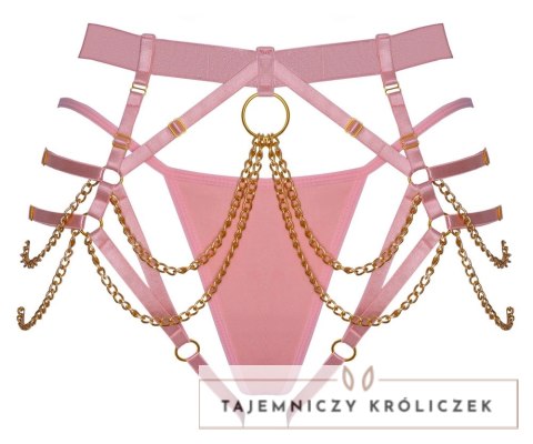 Bad Kitty Harness String rożowy S-L z regulacją i złotymi dodatkami Bad Kitty