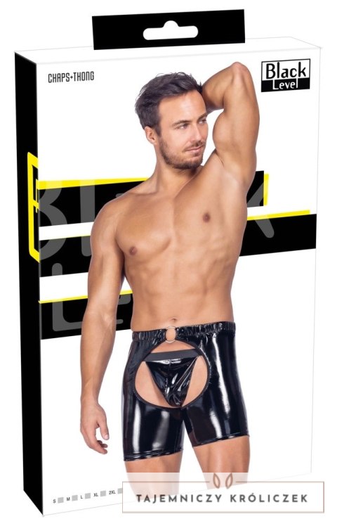 Black Level Vinyl Chaps S - Czarne, elastyczne spodnie z paskiem Black Level