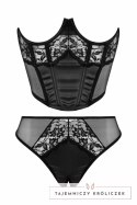 Chilirose Half Corset & Tiara Thong - gorset pod biust i stringi, czarne L Christine