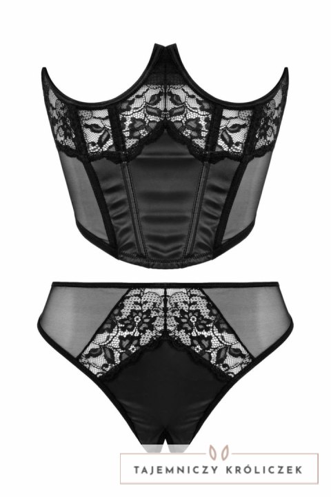 Chilirose Half Corset & Tiara Thong - gorset pod biust i stringi, czarne L Christine