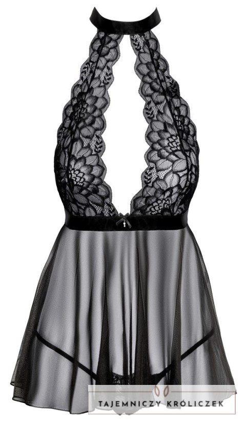 Kissable Babydoll Black L/XL z Koronką i Satyną, Komplet 2-częściowy Kissable