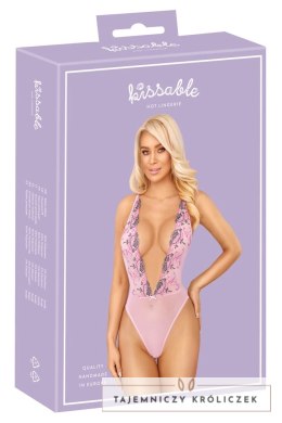 Kissable Body S/M z haftem kwiatowym, rożowy, regulowane ramiączka Kissable