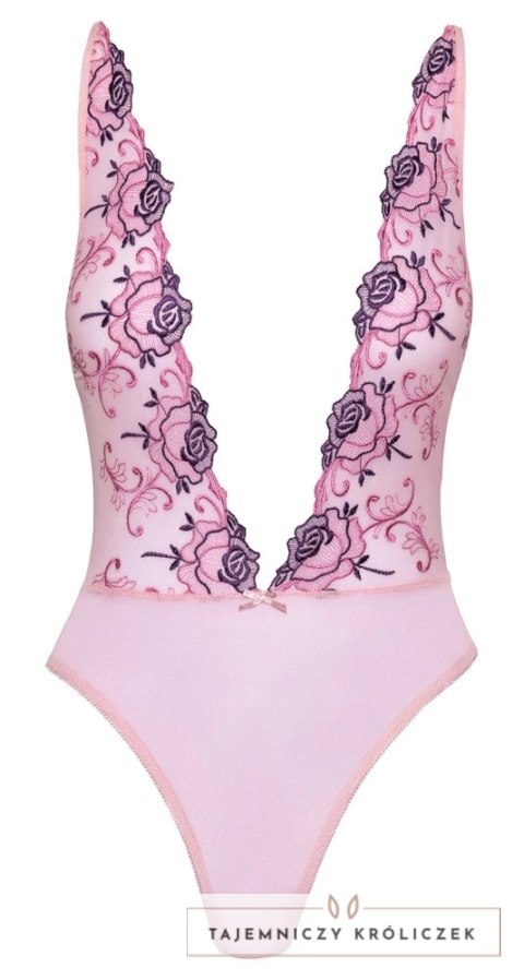 Kissable Body S/M z haftem kwiatowym, rożowy, regulowane ramiączka Kissable