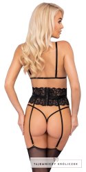 Kissable komplet bielizny z koronką i pasem do pończoch S/M czarny Kissable