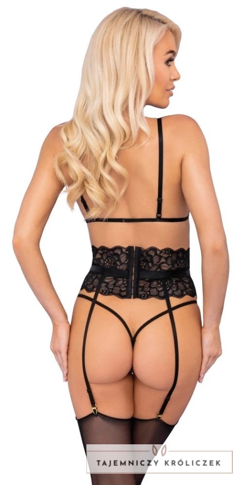 Kissable komplet bielizny z koronką i pasem do pończoch S/M czarny Kissable