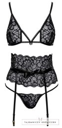 Kissable komplet bielizny z koronką i pasem do pończoch S/M czarny Kissable