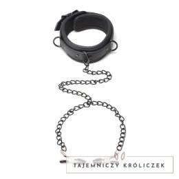 XR Brands Collared Temptress - obroża neoprenowa z łańcuszkami i zaciskami, czarna XR Brands