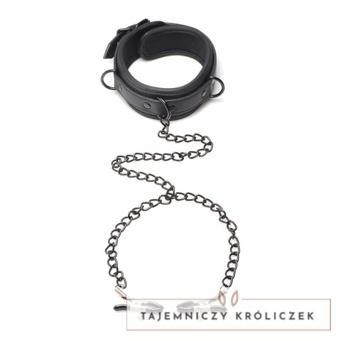 XR Brands Collared Temptress - obroża neoprenowa z łańcuszkami i zaciskami, czarna XR Brands