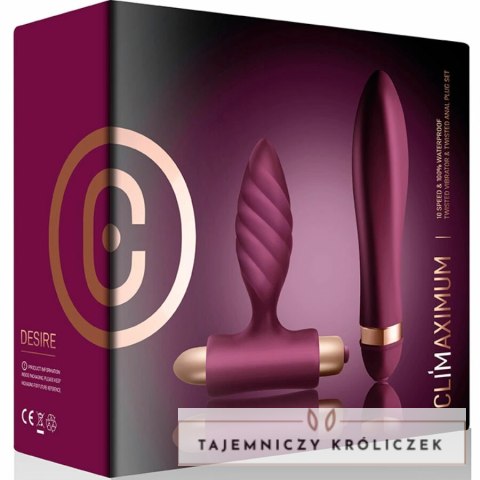 Climaximum Desire - Zestaw wibrujący skręcony + korek anatomiczny, silikon, wodoodporny CLIMAXIMUM
