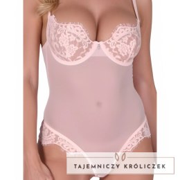 PASSION ZOVEL Body Light rożowy L/XL z kwiatową koronką i fiszbinami Passion
