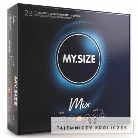 MY.SIZE MIX 57 mm - Zestaw 28 prezerwatyw w 4 wariantach, lateks MY SIZE