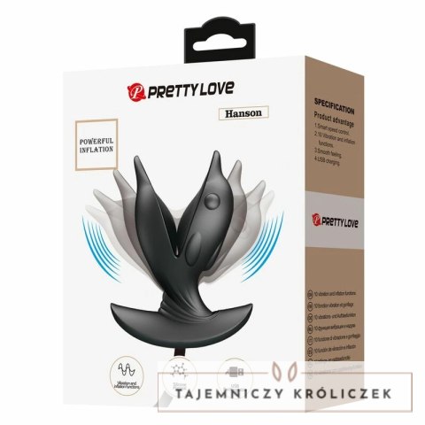 Pretty Love Delfin Czarny - Nadmuchiwany korek z wibracjami, silikon, USB PRETTY LOVE