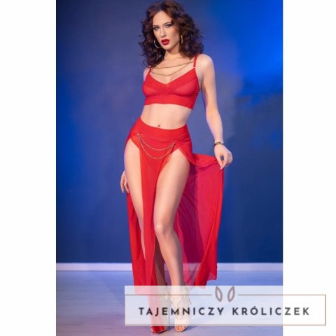Chilirose CR 4850 Komplet Top i Legginsy Czerwony Złote Dodatki L CHILIROSE