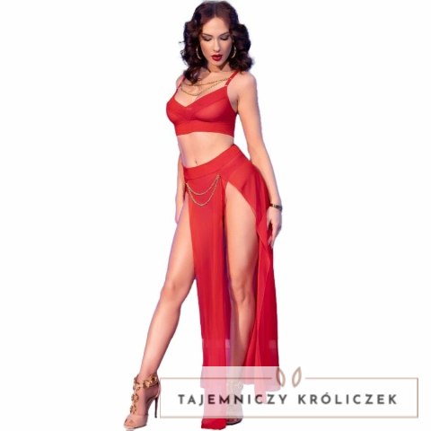 Chilirose CR 4850 czerwony komplet top i legginsy złote akcenty M CHILIROSE