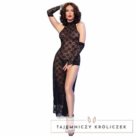 Chilirose CR 4853 Czarna sukienka koronkowa z rękawiczkami L/XL CHILIROSE