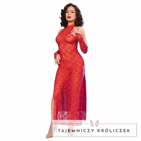 Chilirose CR 4853 Czerwona koronkowa sukienka z rękawiczkami S/M CHILIROSE