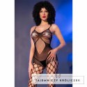 Chilirose CR 4854 Bodystocking czarny S/L - siateczkowy wzor, szerokie ramiączka CHILIROSE