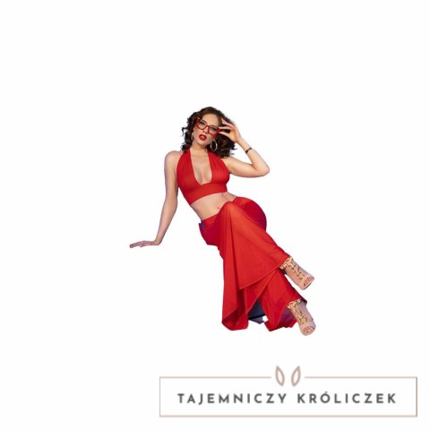 Chilirose CR 4857 czerwony zestaw top i spodnie XL, transparentny CHILIROSE