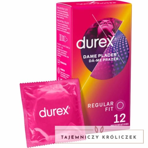 Durex Dame Placer 12 szt. prezerwatywy z wypustkami i prążkami 56mm Durex