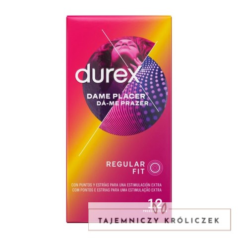 Durex Dame Placer 12 szt. prezerwatywy z wypustkami i prążkami 56mm Durex