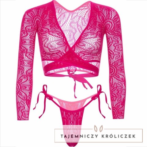 Leg Avenue komplet koronkowy top + figi wiązane rożowy uniwersalny LEG AVENUE