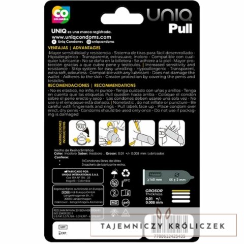 Uniq Pull prezerwatywy bezlateksowe z paskami, 3 sztuki, rozmiar regularny UNIQ
