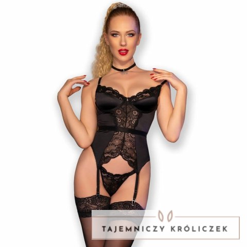 Chilirose CR 4674 zestaw gorsetowy 3-częściowy czarny XL koronka CHILIROSE