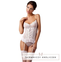 Casmir Marcelle biała koszulka z pasem do pończoch i stringami S/M CASMIR
