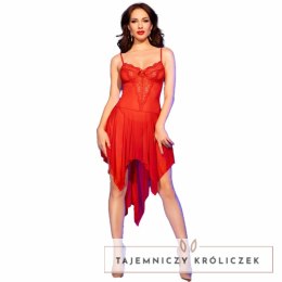 Chilirose CR 4847 Babydoll L/XL czerwona, tiulowa koronka CHILIROSE