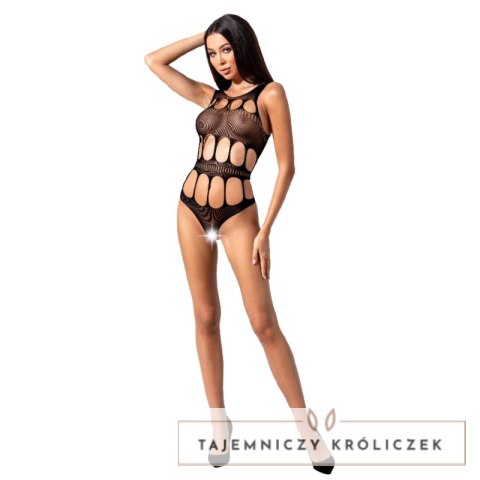 PASSION BS083 Body damskie z czarnej siateczki, koronka, One Size Passion