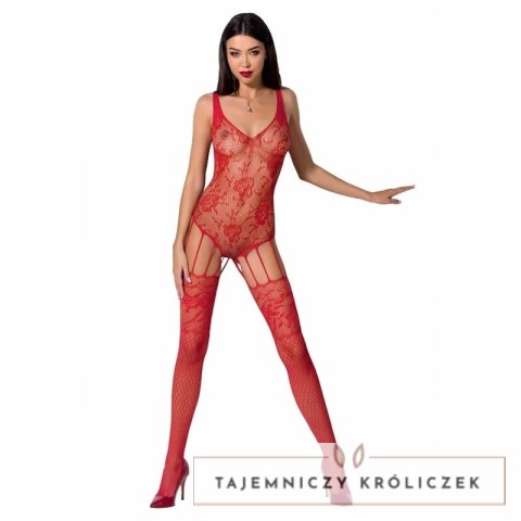 Passion BS074 Bodystocking siateczkowy koronkowy czerwony One Size Passion