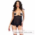Chilirose CR 4715 Komplet Babydoll 4-częściowy czarny M, łańcuszki złote CHILIROSE