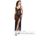 Chilirose CR 4723 Długa Babydoll z Koronki i Stringi Czarna L CHILIROSE