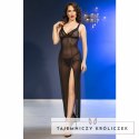 Chilirose CR 4723 Długa Babydoll z Koronki i Stringi Czarna L CHILIROSE