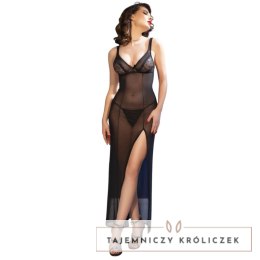 Chilirose CR 4723 długa babydoll czarna XL z regulacją i stringami CHILIROSE