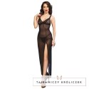 Chilirose CR 4723 długa babydoll czarna XL z regulacją i stringami CHILIROSE