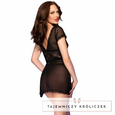 Chilirose CR 4830 Babydoll czarny XL z koronką i stringami CHILIROSE