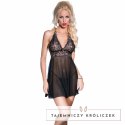 Chilirose CR 4145 Babydoll koronkowy czarny S/M z tiulem i stringami CHILIROSE