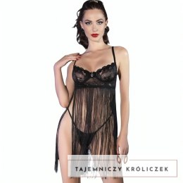 Chilirose CR 4496 Babydoll czarny L/XL z fiszbinami i koronką CHILIROSE