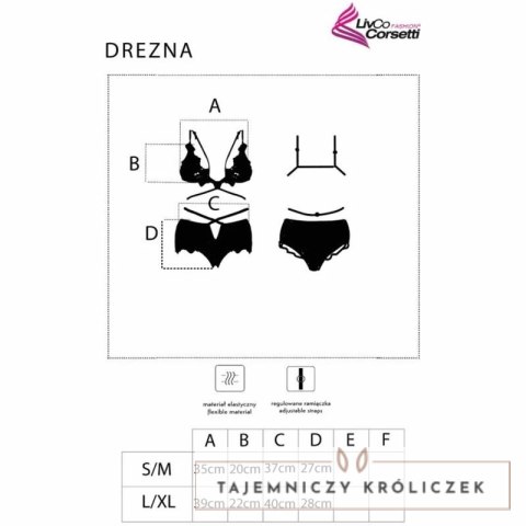 Livco Corsetti Drezna LC 90733 czarny komplet koronkowy z ozdobnymi zapięciami LIVCO CORSETTI