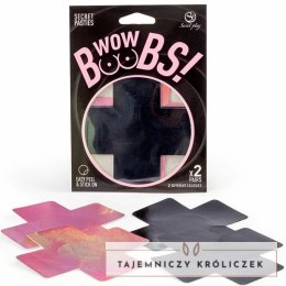 Secret Play WOW Cross Osłony na piersi holograficzne czarno-rożowe 8 cm SECRETPLAY