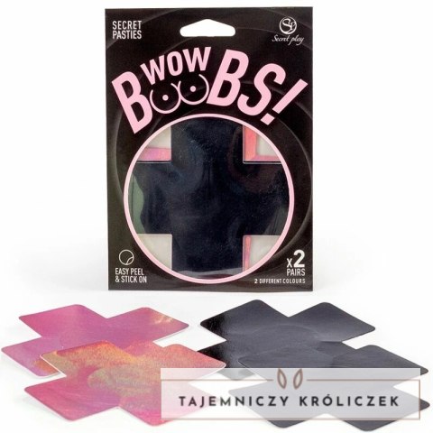 Secret Play WOW Cross Osłony na piersi holograficzne czarno-rożowe 8 cm SECRETPLAY