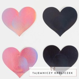 Secret Play WOW Heart Osłony na biust holograficzne czarne i rożowe SECRETPLAY